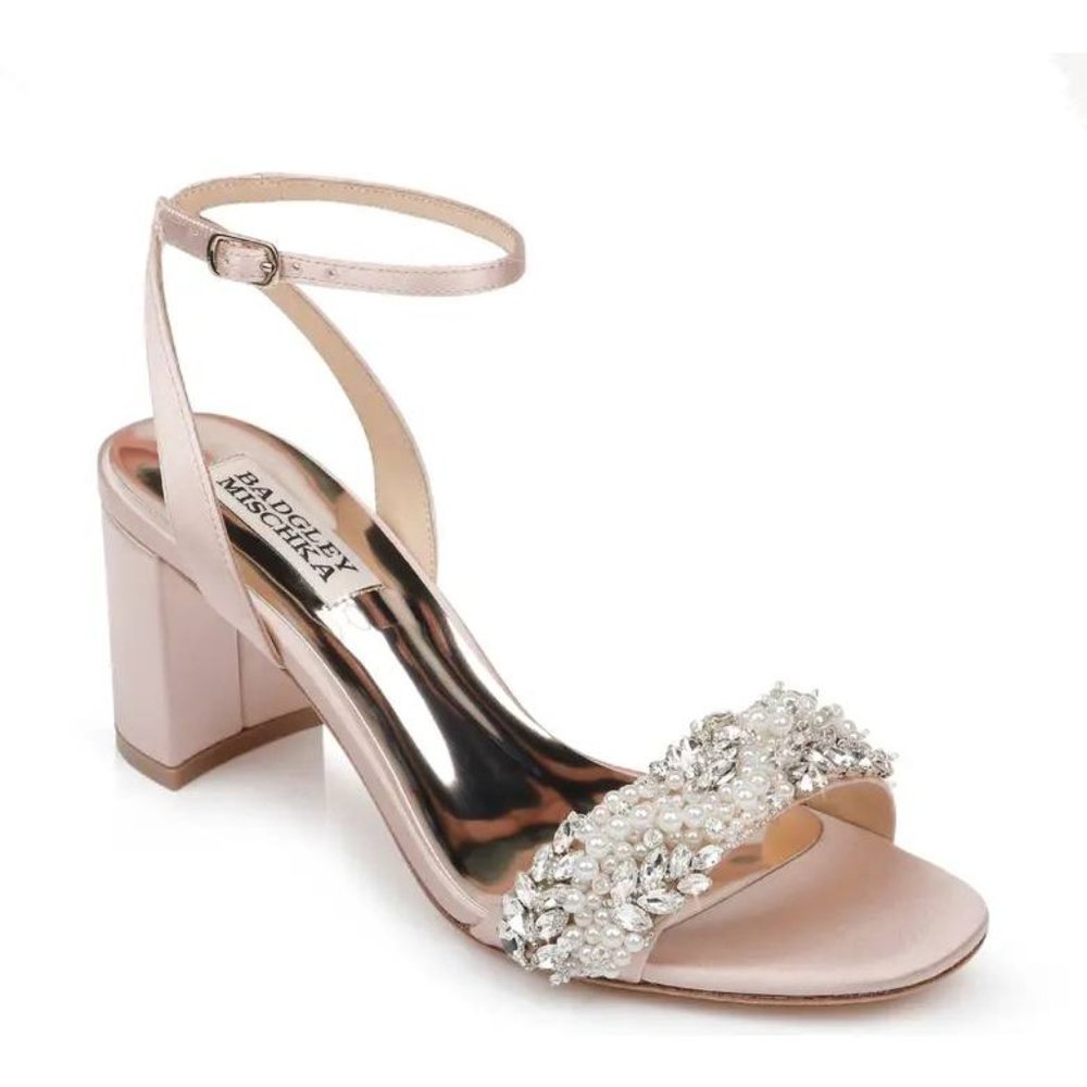 Clara Embellished Sandal BADGLEY MISCHKA COLLECTION  - SIZE9M, BLUSH SATIN